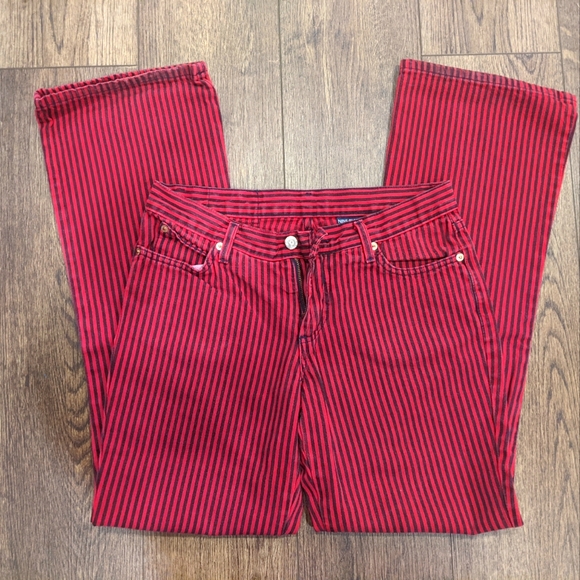 Nine Planet Vintage Y2K low rise flared red and black pinstripe jeans size 9 - Picture 2 of 9